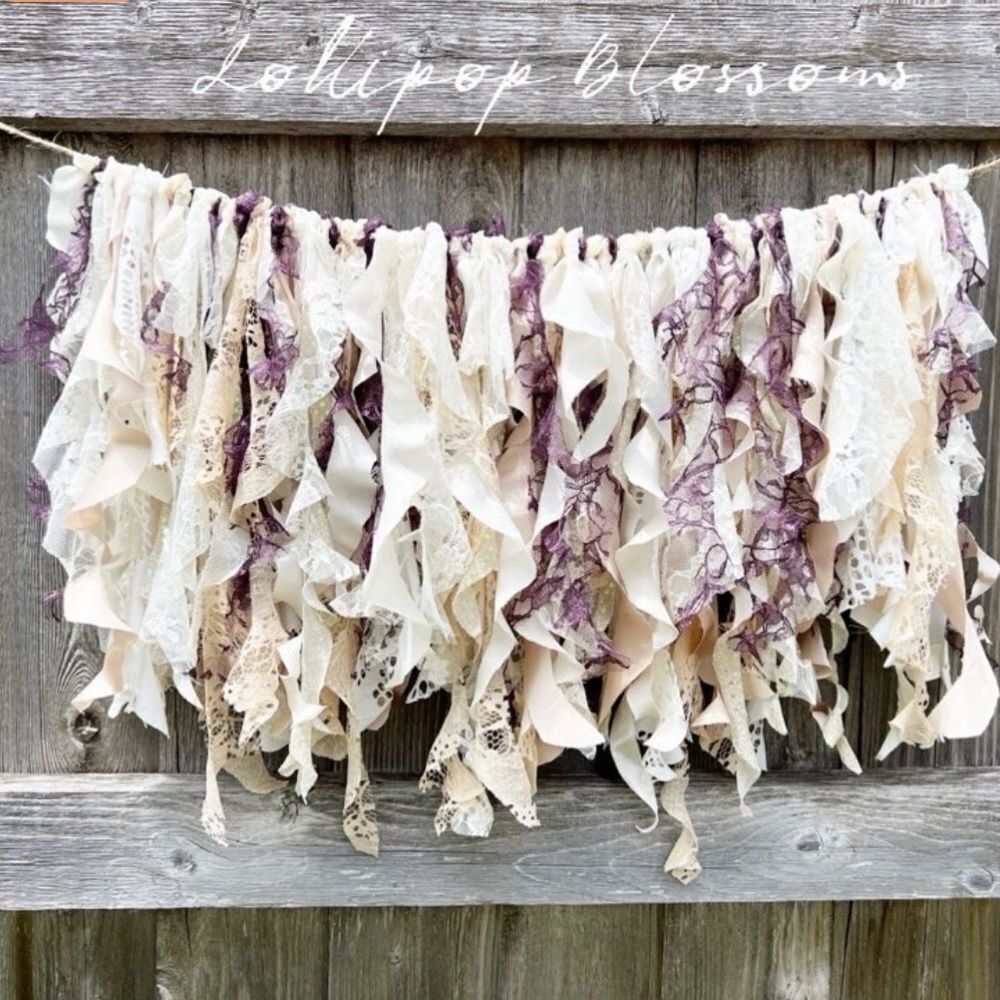 Boho Cream and Purple Fabric Garland